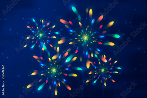 Realistic explosion. Fireworks. Bright flash. Celebration. For your design. Clipart