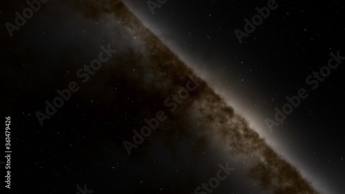 Universe filled with stars. Cosmic landscape, beautiful science fiction wallpaper with endless deep space. 3D render