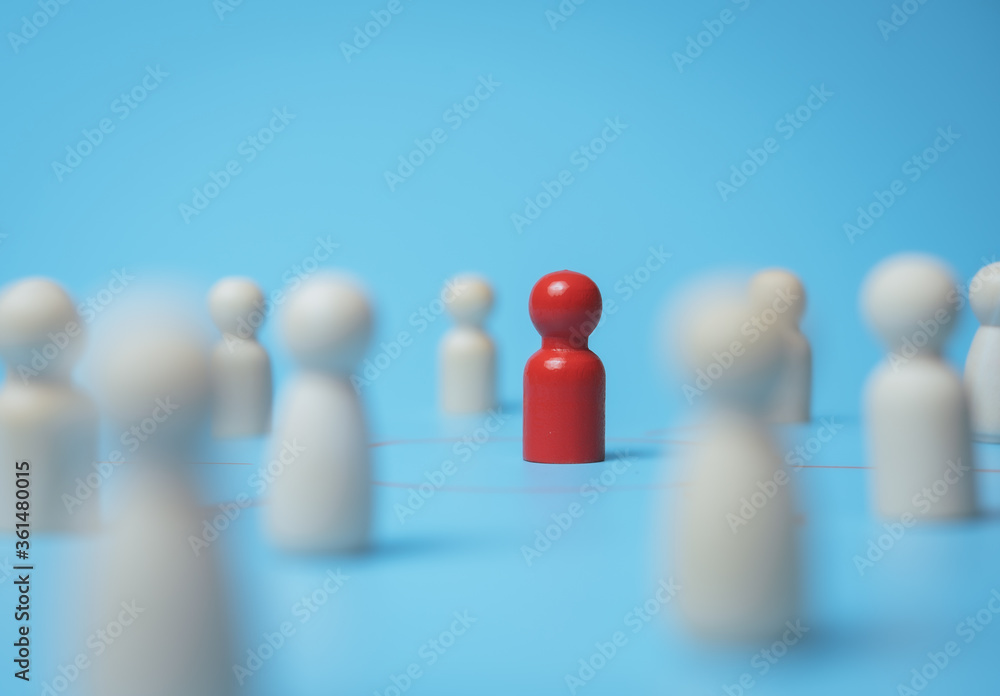 Human resources and management concept,Wooden figures of people symbol on blue background for social media networking,Successful Leader Human resources and management concept,Wooden figures of people symbol on blue background for social media networking,Successful Leader