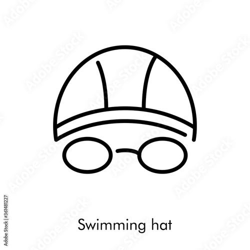 Concepto deportes de verano. Icono plano lineal sombrero de natación con gafas protectoras en color negro