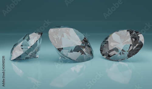 three diamond on turquoise background - cgi render image 3D