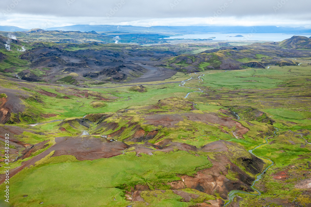 aerial view over the hills in Iceland