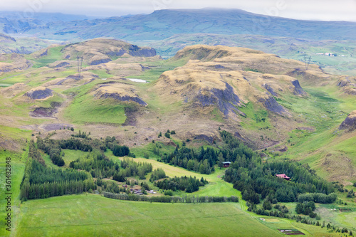 aerial view over the hills in Iceland