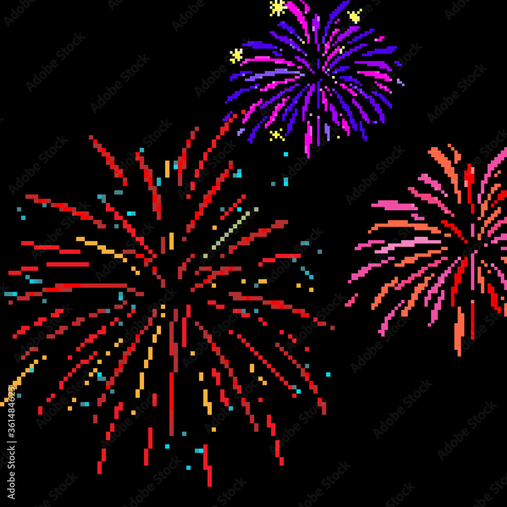 Pixel firework. Festive firework bursting. Pixel art 8 bit. Pixel firework. Festive firework bursting. Pixel art 8 bit.