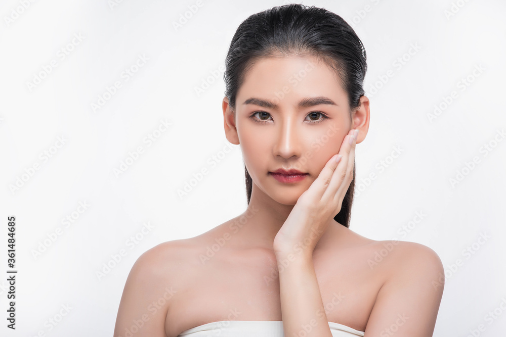 Beautiful woman, good looking face, touch her face. Beautiful woman, good looking face, touch her face.