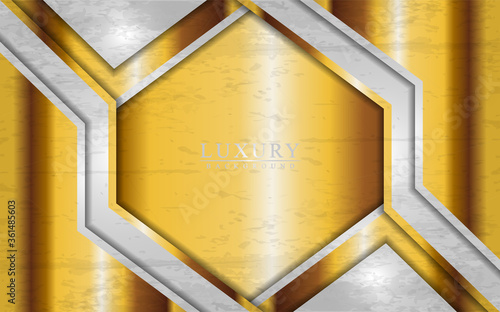 Modern luxury white and gold background with overlap layers design.