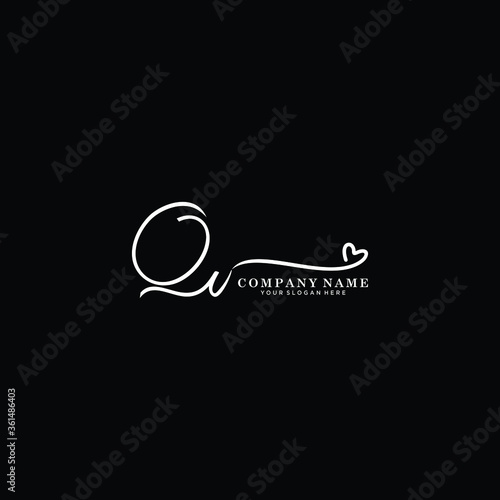 QV initials signature logo. Handwriting logo vector templates. Hand drawn Calligraphy lettering Vector illustration.
 photo