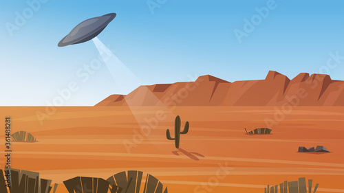 UFO. Flying saucer over the desert. photo