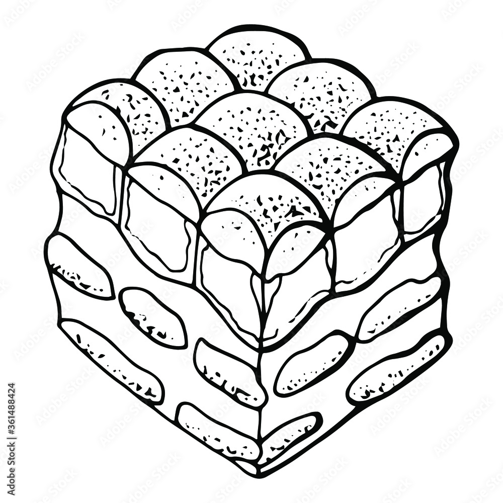 Italian dessert tiramisu. Line art. White background, isolate. Stock illustration. Italian dessert tiramisu. Line art. White background, isolate. Stock illustration.