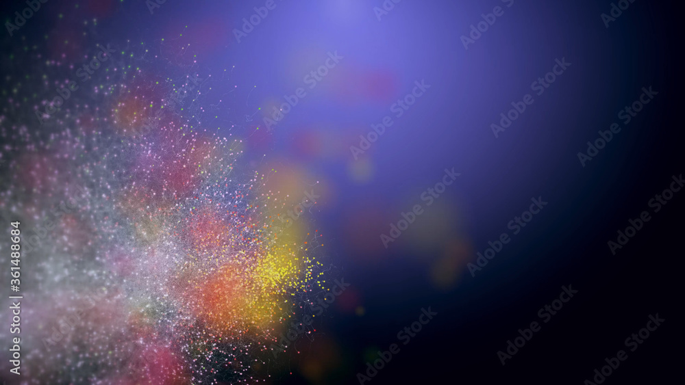 Multi-colored flying particles. 3d illustration. Background for the designer.