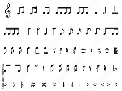 Music notes icons set. Musical key signs. Vector symbols on white background.
