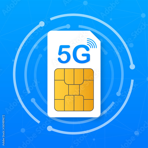 5G Sim Card. Mobile telecommunications technology symbol. Vector illustration