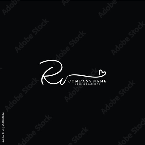 RV initials signature logo. Handwriting logo vector templates. Hand drawn Calligraphy lettering Vector illustration. 