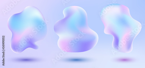 Set of 3D fluid or liquid flowing shape design element holographic background