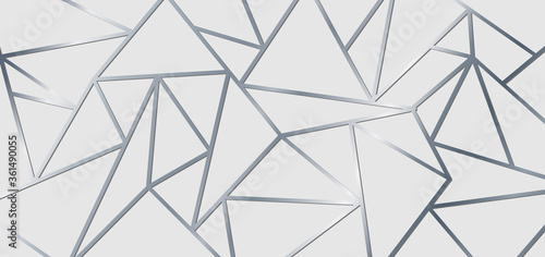 Abstract silver metallic join lines on white background. Geometric triangle gradient shape pattern. Luxury style.