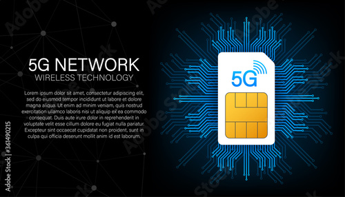 5G Sim Card. Mobile telecommunications technology symbol. Vector illustration