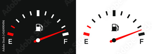 Fuel gauge full on black and white background.