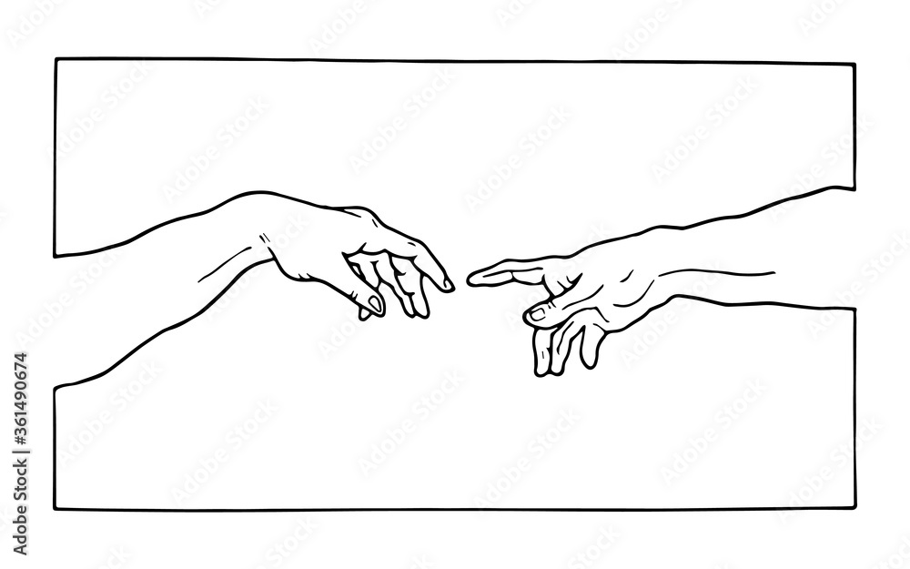 Creation of adam Michelangelo vector hands with frame - obrazy, fototapety, plakaty 