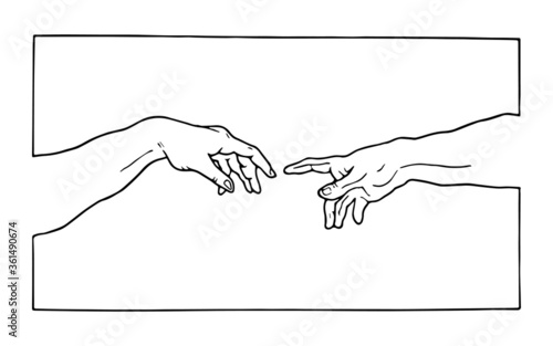 Creation of adam Michelangelo vector hands with frame