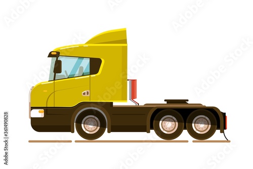 Cargo vehicle. Semi truck transport unit isolated white background. Cargo transportation vehicle vector illustration. Side view