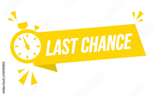 Last chance offer button sign, flat modern label, alarm clock countdown logo. Vector illustration.
