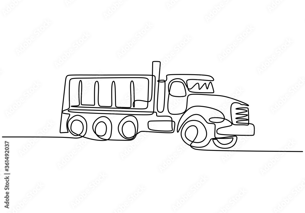 One single line drawing of big mining dump truck to load coal and ...