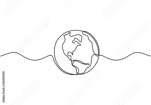 Earth globe one line drawin...