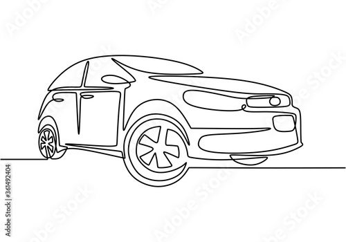 One single continuous line drawing of luxury car. Close-up. Sporty car vehicle transportation concept isolated on white background. Vector hand drawn minimalistic illustration