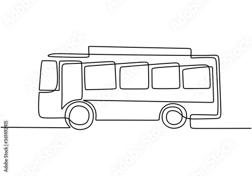 Single continuous line drawing of school bus. Regularly used to transport students. Back to school concept isolated on white background. Minimalism style. Vector design illustration