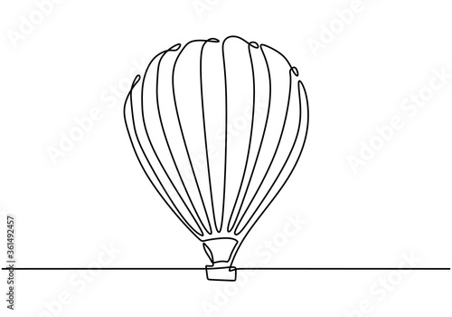 Continuous line drawing icon hot air balloon. Happy holiday with air balloon. Can see the view from a height. Retro airship or transport icon. Balloon in clouds concept. Vector sketch illustration