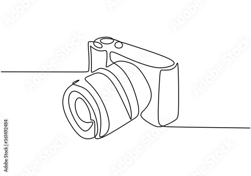 One line camera design. DSLR camera digital vector with single continuous line drawing minimalism linear style. Photography equipment concept isolated on white background vector design illustration