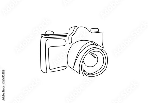 One line camera design. DSLR camera digital vector with single continuous line drawing minimalism linear style. Photography equipment concept isolated on white background vector design illustration