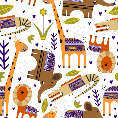 Cute jungle animals with fl...