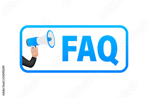 Frequently asked questions FAQ banner. Computer with question icons. Vector illustration.