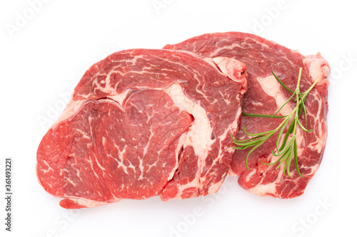 Fresh raw bio  beef steak isolated on white background.