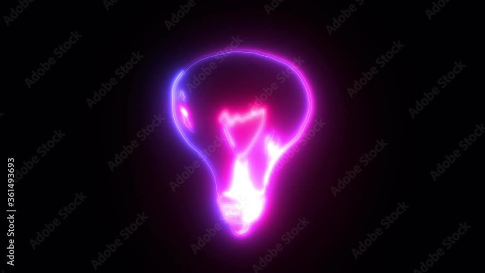Light animation . Neon pink , blinking and glowing sign, outlines of light bulb, on a black background Light animation . Neon pink , blinking and glowing sign, outlines of light bulb, on a black background