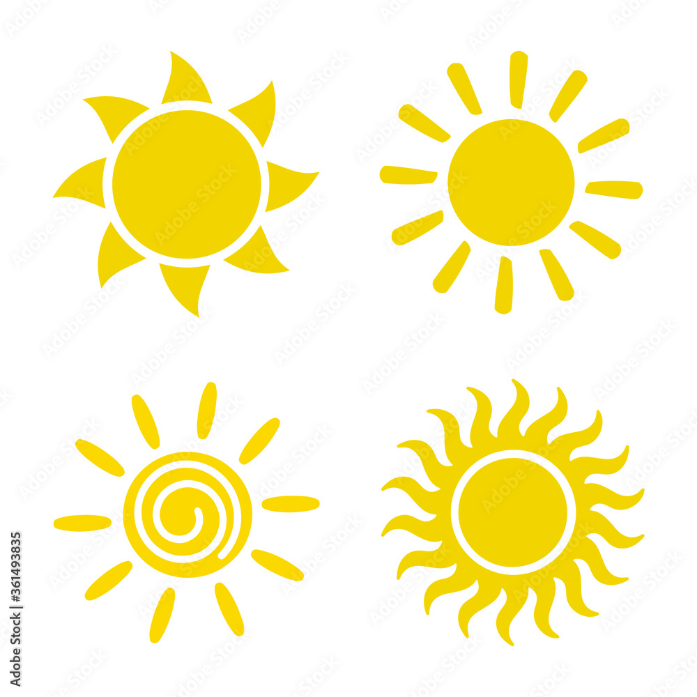Fototapeta Wektor zestaw ikon słońca na białym tle. Słońce płaskie wektor ikony pack. inspiracja do projektowania logo słońca