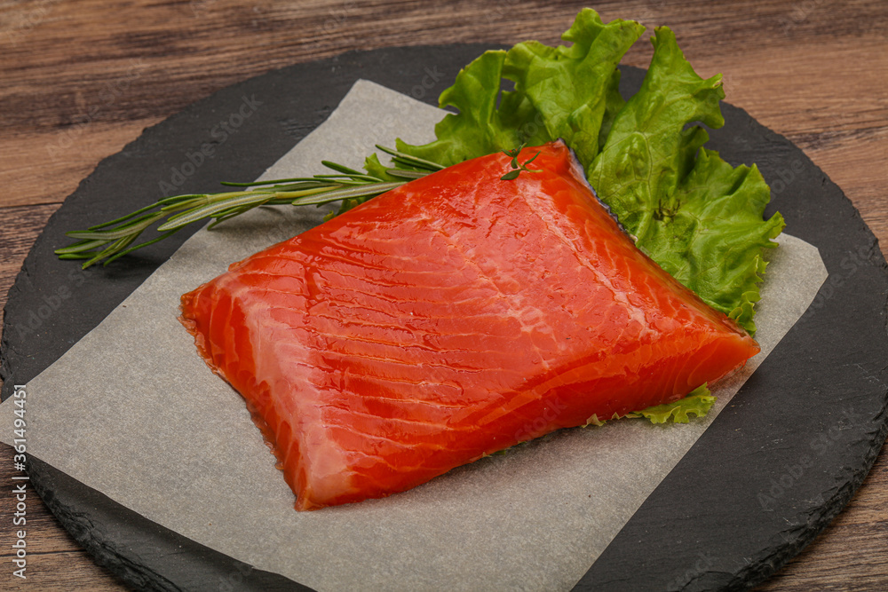 Salmon piece steak served rosemary Salmon piece steak served rosemary