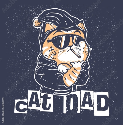 Bad ass cat dad character using beanie and jacket