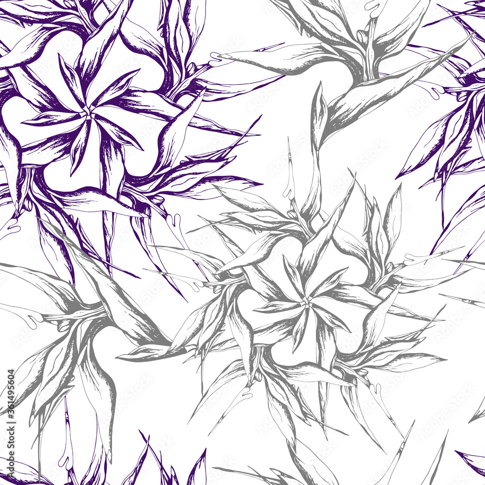 Fototapeta premium Vintage ink drawn floral pattern. Vector geometric seamless pattern for fabric, textile, tile.