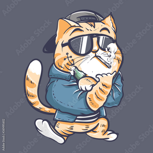 cool fat cat using snap back hat and get drunk