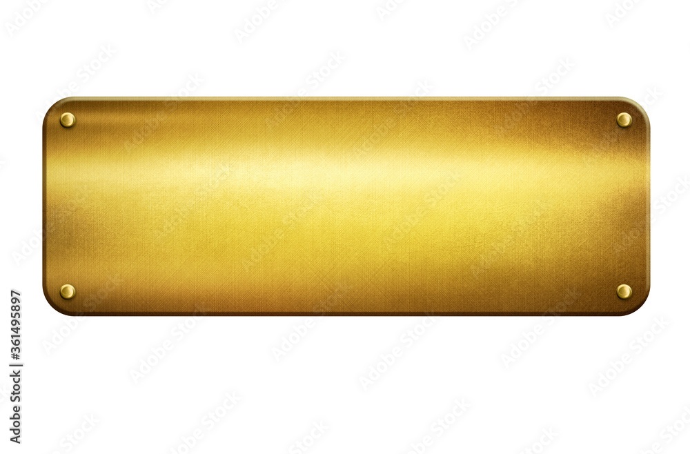 Gold metal plate with space for your text isolated on white background 3D illustration. Gold metal plate with space for your text isolated on white background 3D illustration.