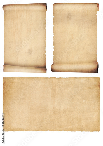 set of scrolls or parchment isolated on white 3d illustration