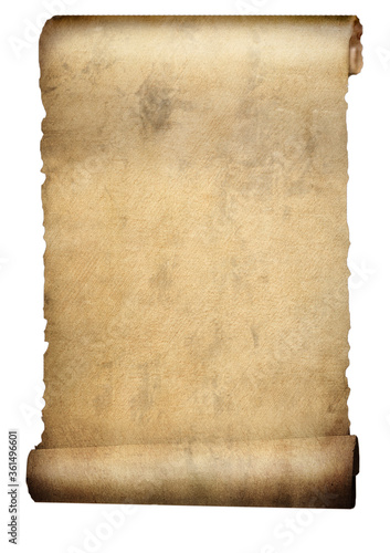 Old paper scroll or parchment isolated on white 3d illustration.