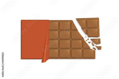 Vector illustration. A chocolate bar on a white background. Top view.