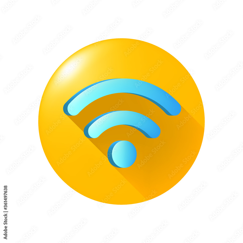 Cute Wifi Icon on Yellow Button on White Background . Isolated Vector Illustration 