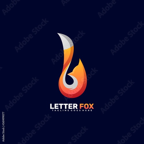 Vector Logo Illustration Letter Fox Gradient Colorful Style.