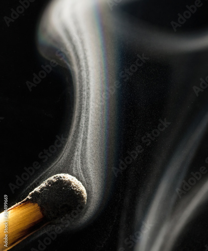 Canvas Print Smoke on a burnt match. Close-up. Macro photography.