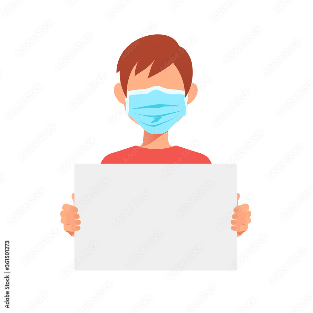 Doctor man in medical mask holding a blank protest poster. Vector illustration isolated on white background. Doctor man in medical mask holding a blank protest poster. Vector illustration isolated on white background.