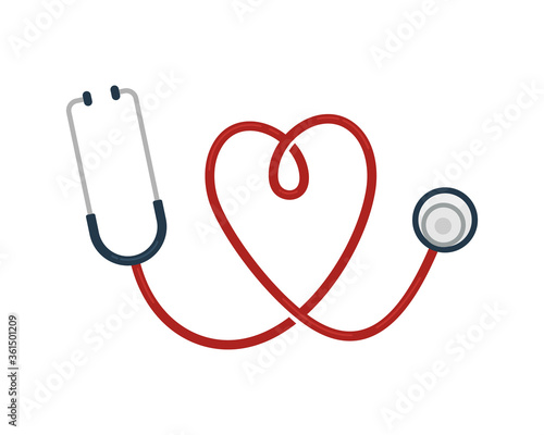 Red Stethoscope in Shape of Heart Isolated On White Background, vector illustration